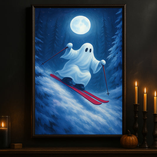 Halloween Skiing Boo Canvas Painting, Ski Of The Damned Wall Art Decor, Spooky Season Poster Gift For Skiing Lovers