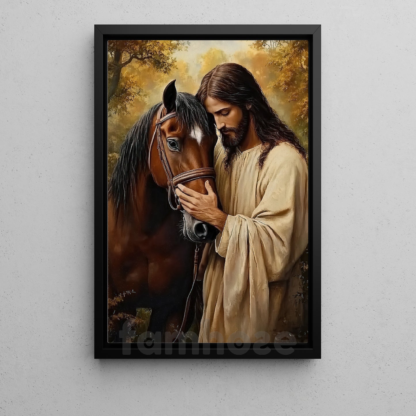 Jesus Horse Canvas Painting, Peaceful Horse And Savior Wall Art Decor, Poster Gift For Christian, Horse Lovers