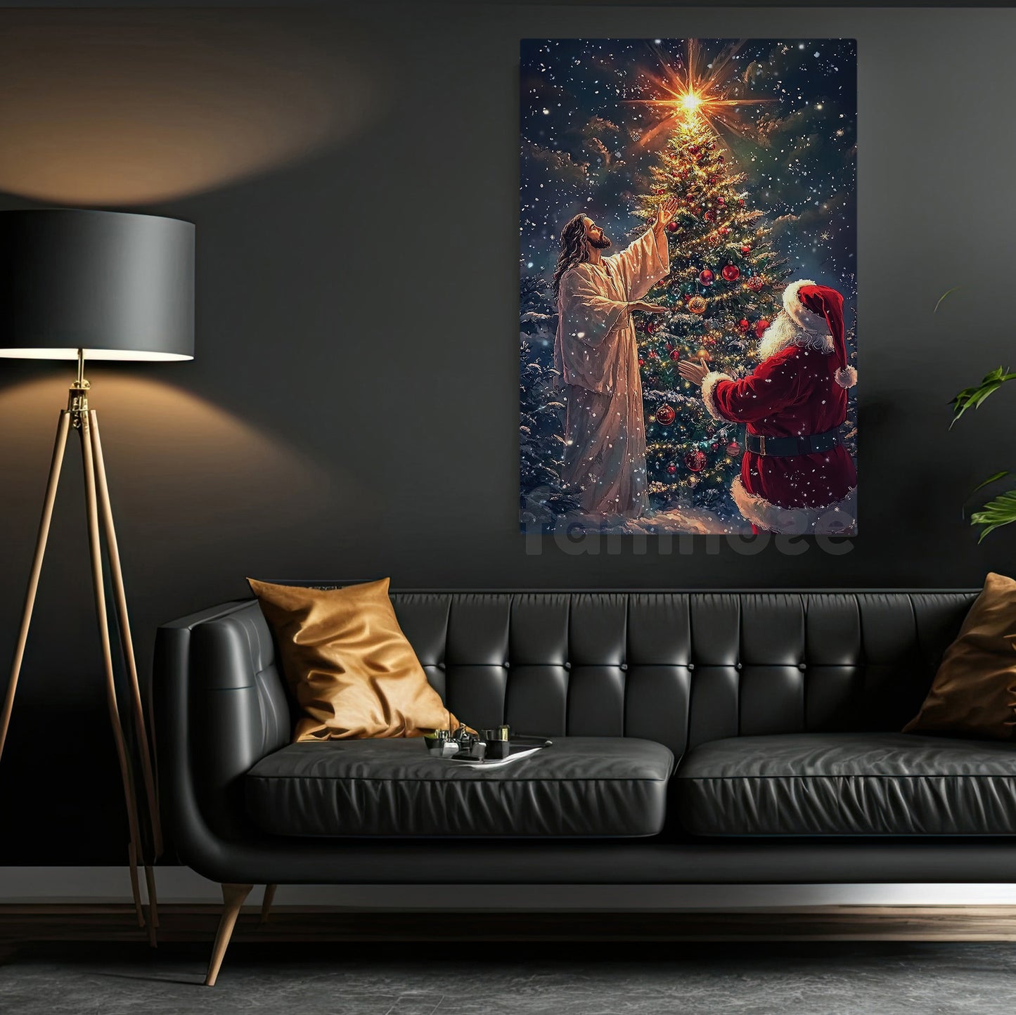 Christmas Jesus Canvas Painting, Holy Light Christmas Scene Xmas Wall Art Decor, Christian Poster Gift