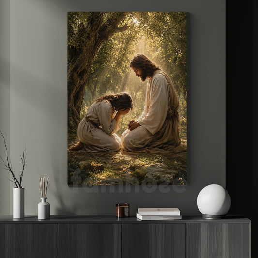Vintage Jesus Canvas Painting, Where Silence Becomes Prayer Wall Art Decor, Poster Gift For Christians