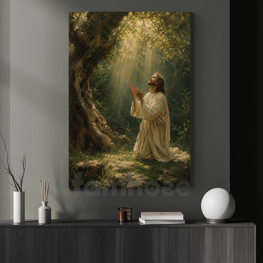 Vintage Jesus Canvas Painting, In The Quiet Garden He Prayed Wall Art Decor, Poster Gift For Christians (Copy)