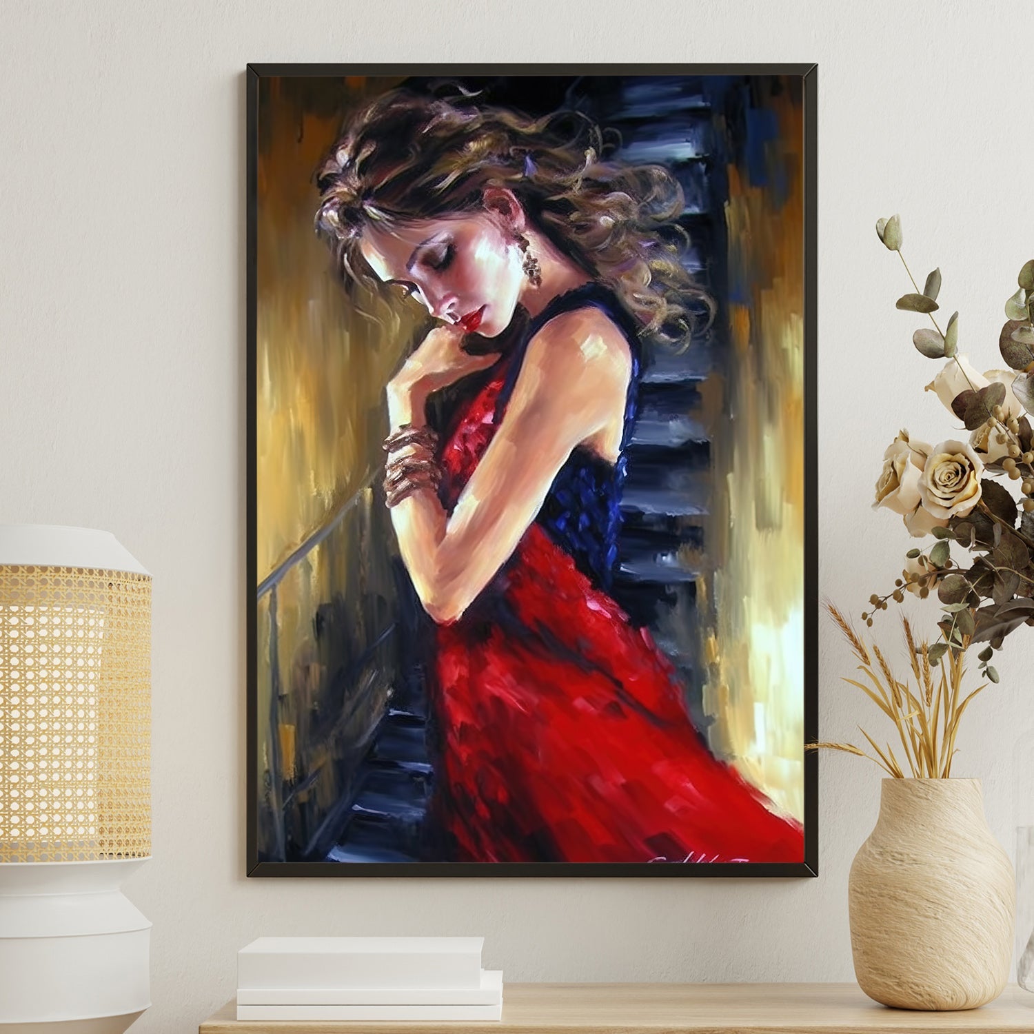 Red Dress Lady, Morden Canvas Painting, Wall Art Decor, Morden Women Poster  Gift