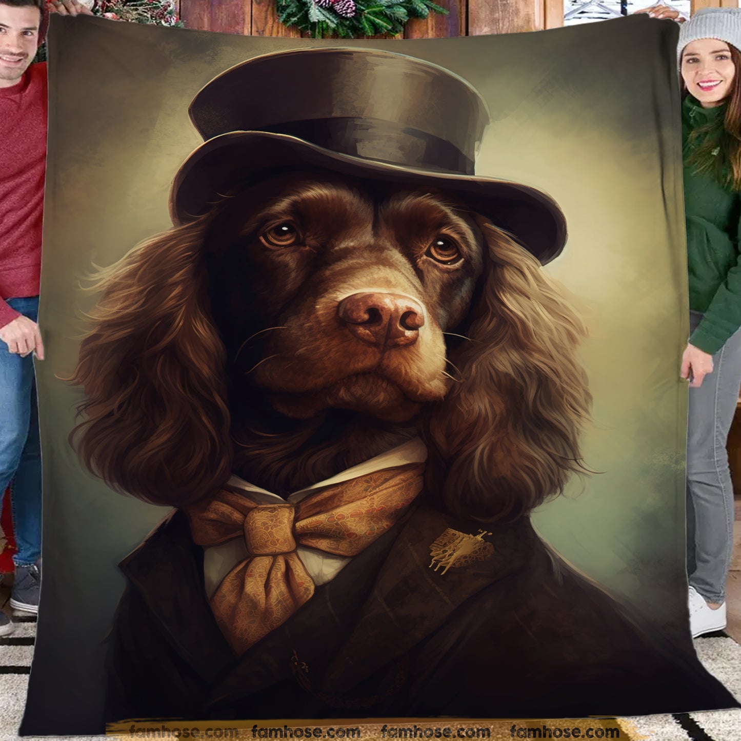 Victorian Hound Dog Fleece Blanket - The Noble Hound Sherpa Blanket, Woven Blanket Gift For Hound Dog Lovers, Victorian Animal Lovers