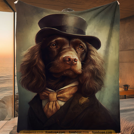 Victorian Hound Dog Fleece Blanket - The Noble Hound Sherpa Blanket, Woven Blanket Gift For Hound Dog Lovers, Victorian Animal Lovers