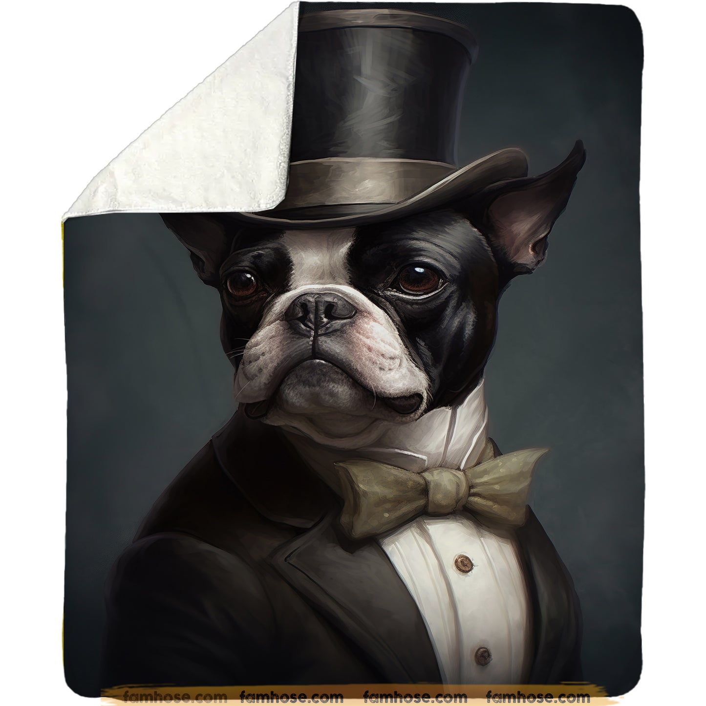 Victorian Boston Dog Fleece Blanket - The Dapper Boston Sherpa Blanket, Woven Blanket Gift For Boston Lovers, Victorian Animal Lovers