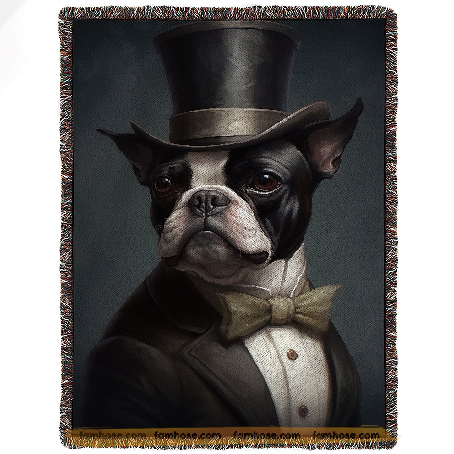 Victorian Boston Dog Fleece Blanket - The Dapper Boston Sherpa Blanket, Woven Blanket Gift For Boston Lovers, Victorian Animal Lovers