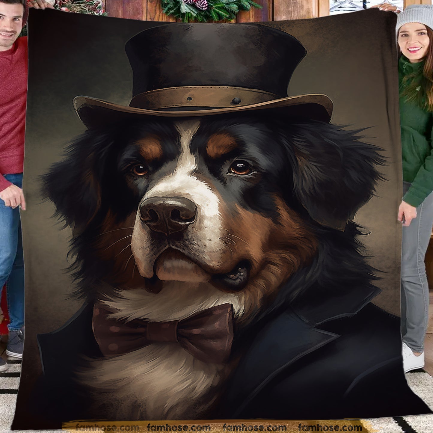 Victorian Bernese Mountain Dog Fleece Blanket - The Noble Bernese Sherpa Blanket, Woven Blanket Gift For Bernese Mountain Dog Lovers, Victorian Animal Lovers