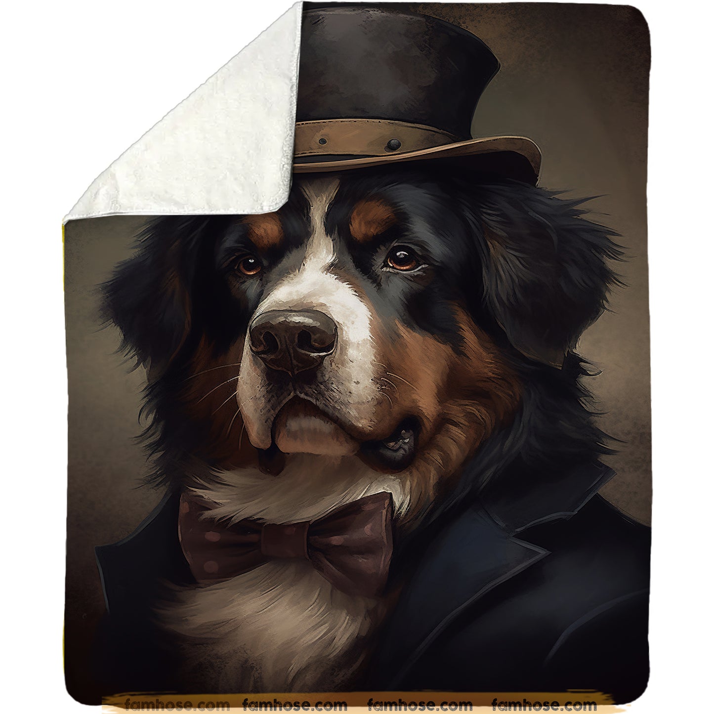 Victorian Bernese Mountain Dog Fleece Blanket - The Noble Bernese Sherpa Blanket, Woven Blanket Gift For Bernese Mountain Dog Lovers, Victorian Animal Lovers
