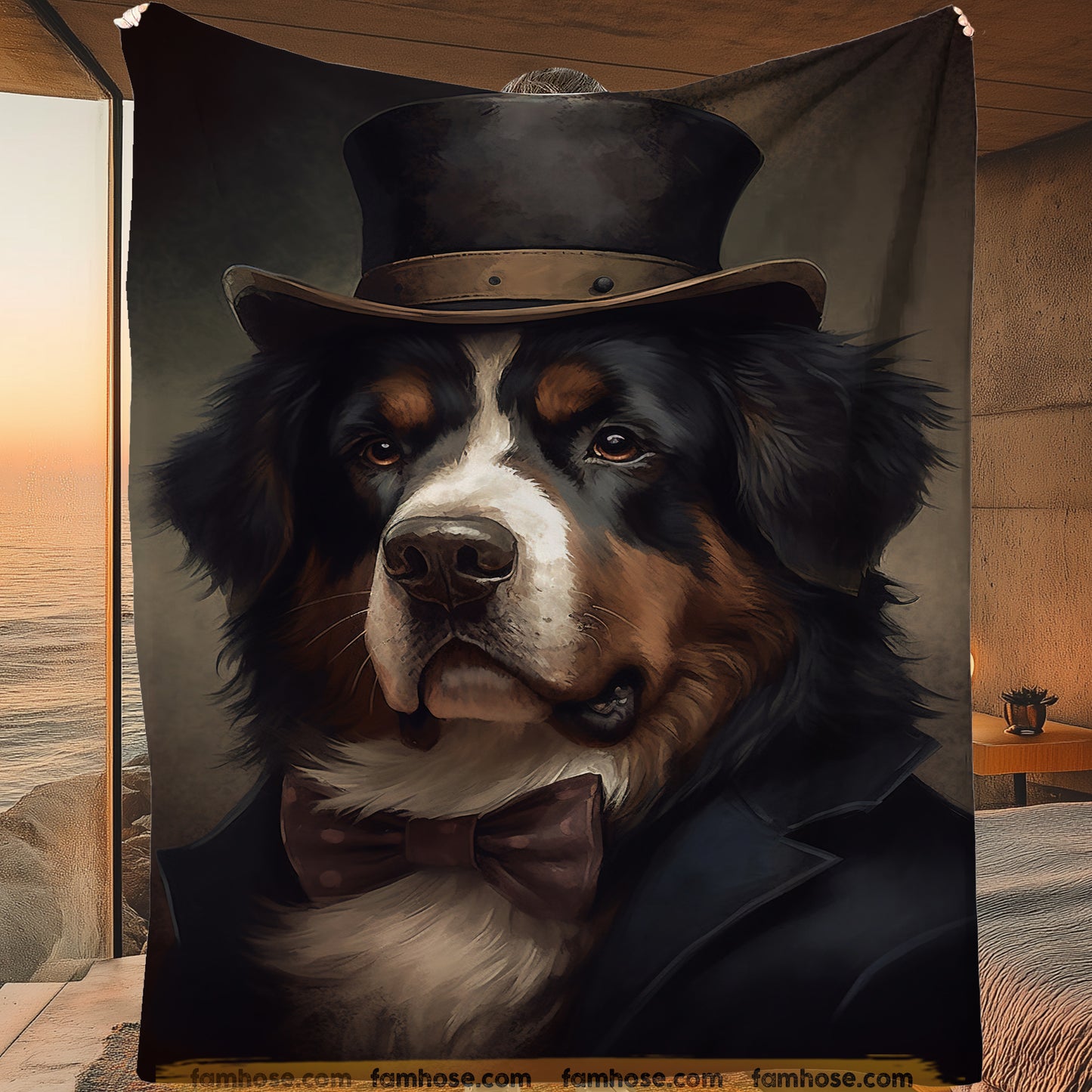 Victorian Bernese Mountain Dog Fleece Blanket - The Noble Bernese Sherpa Blanket, Woven Blanket Gift For Bernese Mountain Dog Lovers, Victorian Animal Lovers
