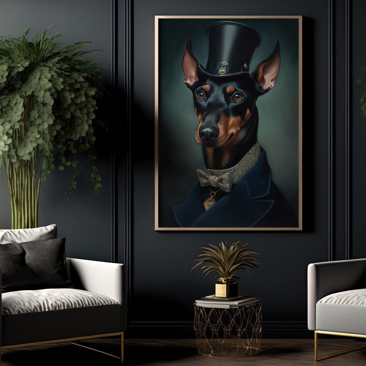 Doberman Pinscher In Victorian Style, Victorian Dog Canvas Painting, Victorian Animal Wall Art Decor, Poster Gift For Doberman Pinscher Dog Lovers