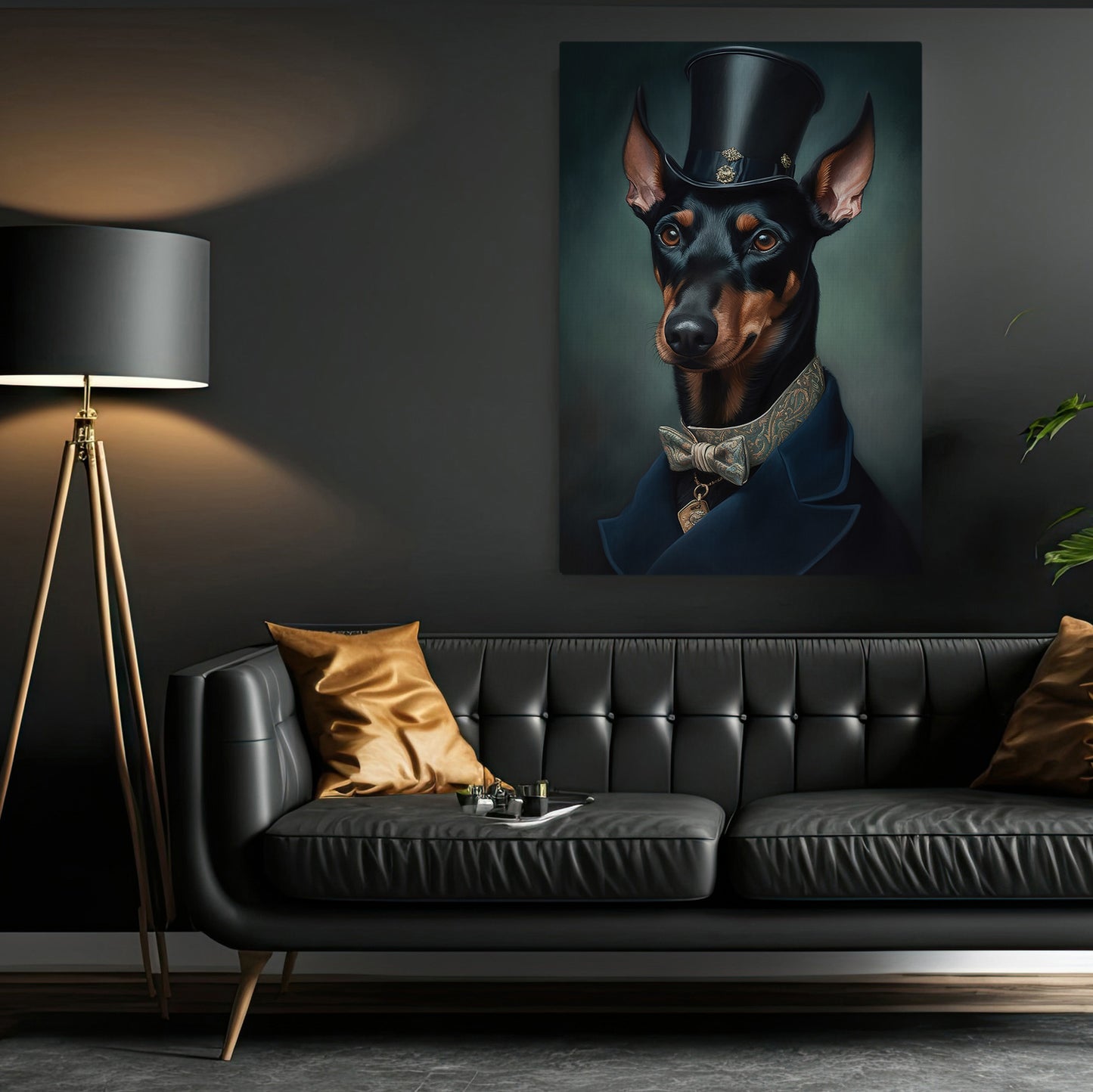 Doberman Pinscher In Victorian Style, Victorian Dog Canvas Painting, Victorian Animal Wall Art Decor, Poster Gift For Doberman Pinscher Dog Lovers