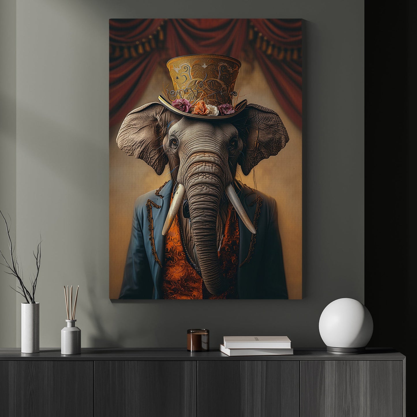 Gentleman Elephant In Victorian Suit, Victorian Elephant Canvas Painting, Victorian Animal Wall Art Decor, Poster Gift For Elephant Lovers