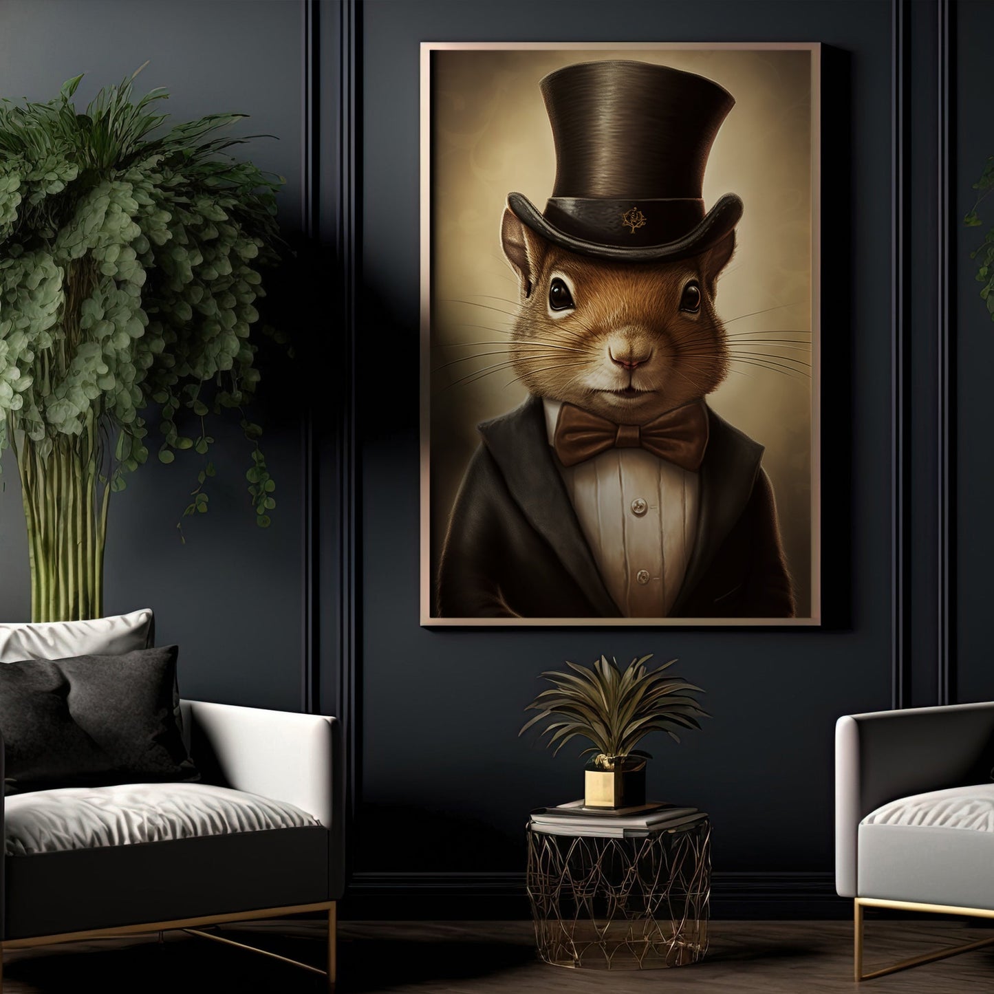 Squirrels In Victorian Suit, Victorian Squirrels Canvas Painting, Victorian Animal Wall Art Decor, Poster Gift For Squirrel Lovers