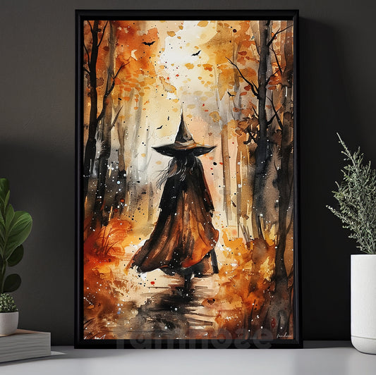 Halloween Witch Autumn Canvas Painting, Where Every Forest Hides A Spell Wall Art Decor, Spooky Season Poster Gift For Witch Lover