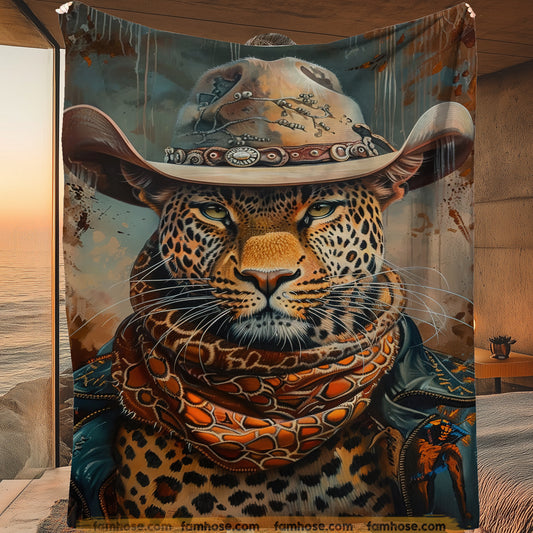 Victorian Leopard Fleece Blanket - The Wild West Leopard Sherpa Blanket, Woven Blanket Gift For Leopard Lovers, Victorian Animal Lovers