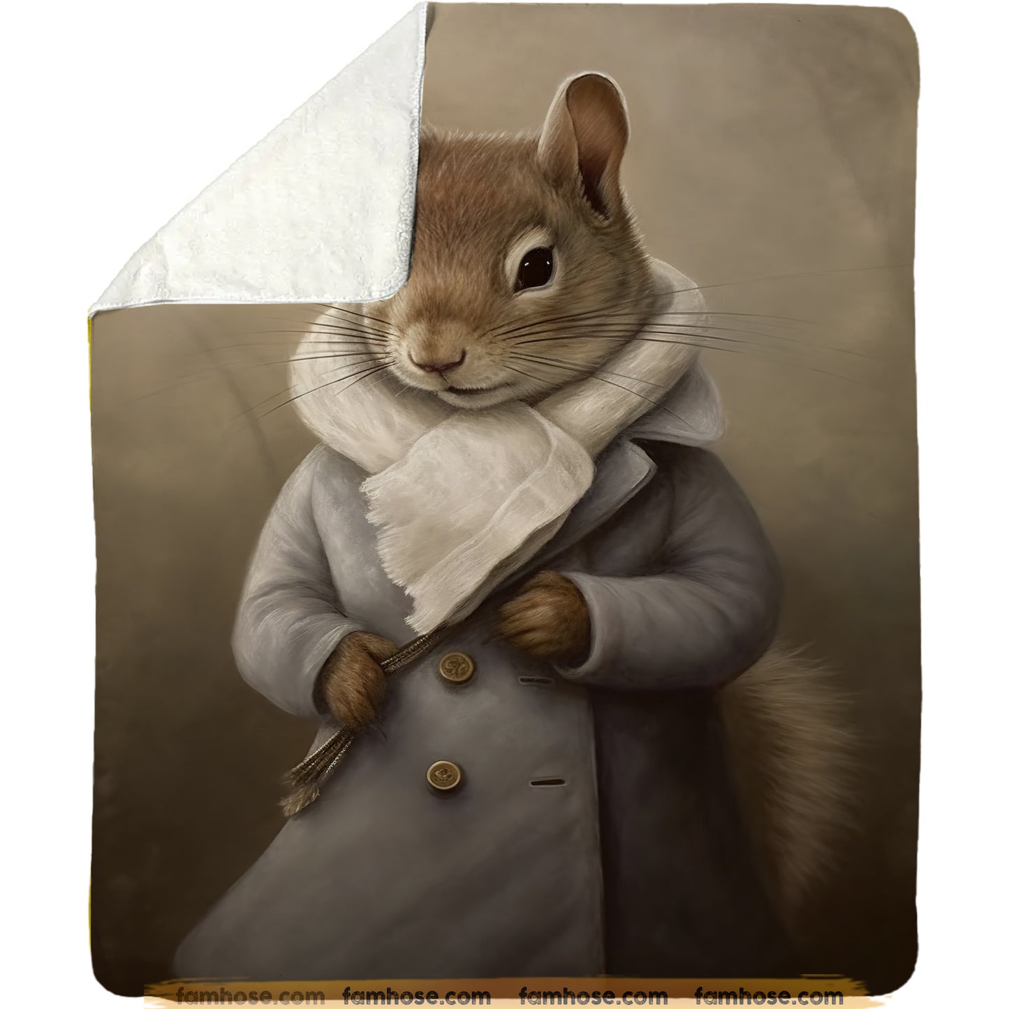 Victorian Squirrel Fleece Blanket - The Dapper Squirrel Sherpa Blanket, Woven Blanket Gift For Squirrel Lovers, Victorian Animal Lovers