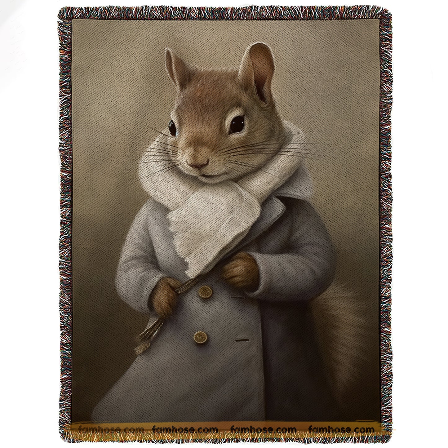 Victorian Squirrel Fleece Blanket - The Dapper Squirrel Sherpa Blanket, Woven Blanket Gift For Squirrel Lovers, Victorian Animal Lovers