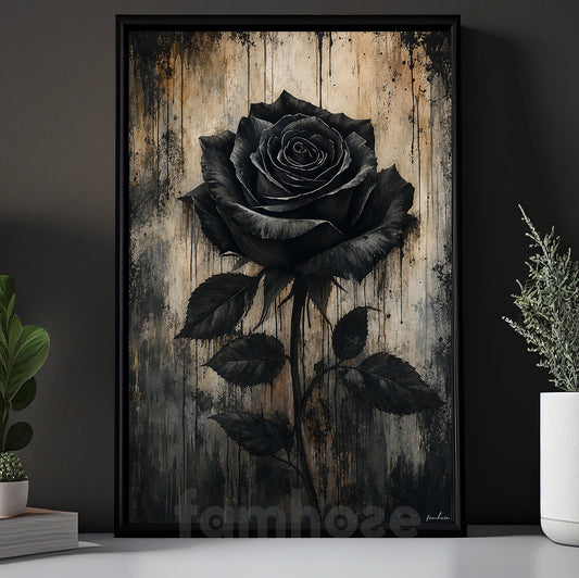 Halloween Gothic Floral Canvas Painting, Black Rose Wall Art Decor, Spooky Season Poster Gift