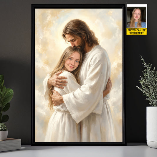 Personalized Jesus Hugging You Canvas Painting, In The Arms Of Jesus Wall Art Decor, Poster Gift For Christians