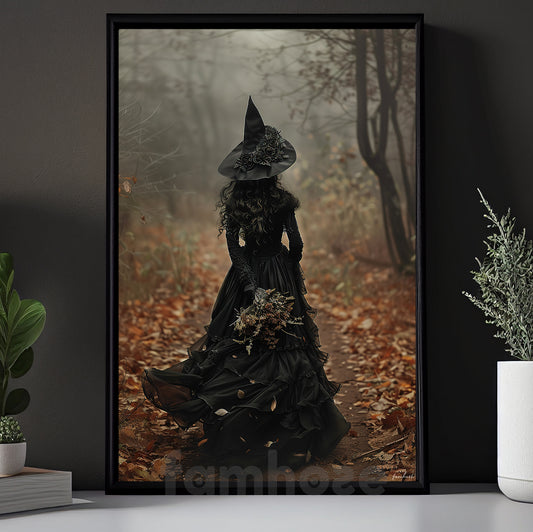 Halloween Witch Canvas Painting, Dark Earth Witch In Forest Spooky Season Wall Art Decor, Halloween Poster Gift For Witch Lover