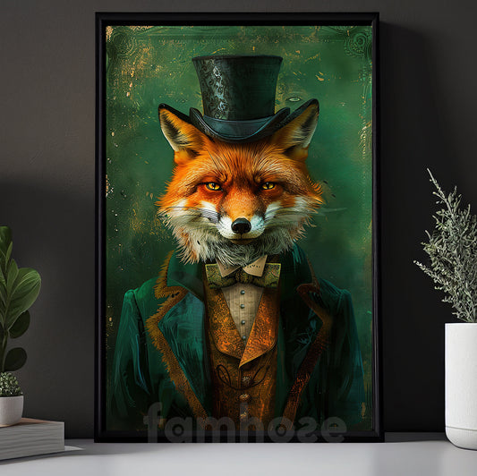 Victorian Fox Canvas Painting, The Dapper Fox Wall Art Decor, Poster Gift For Fox Lovers