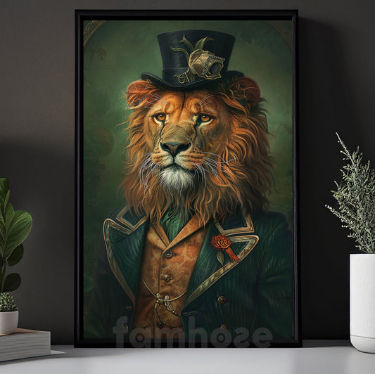 Victorian Lion Canvas Painting, The Aristocratic Lion Wall Art Decor, Poster Gift For Lion Lovers