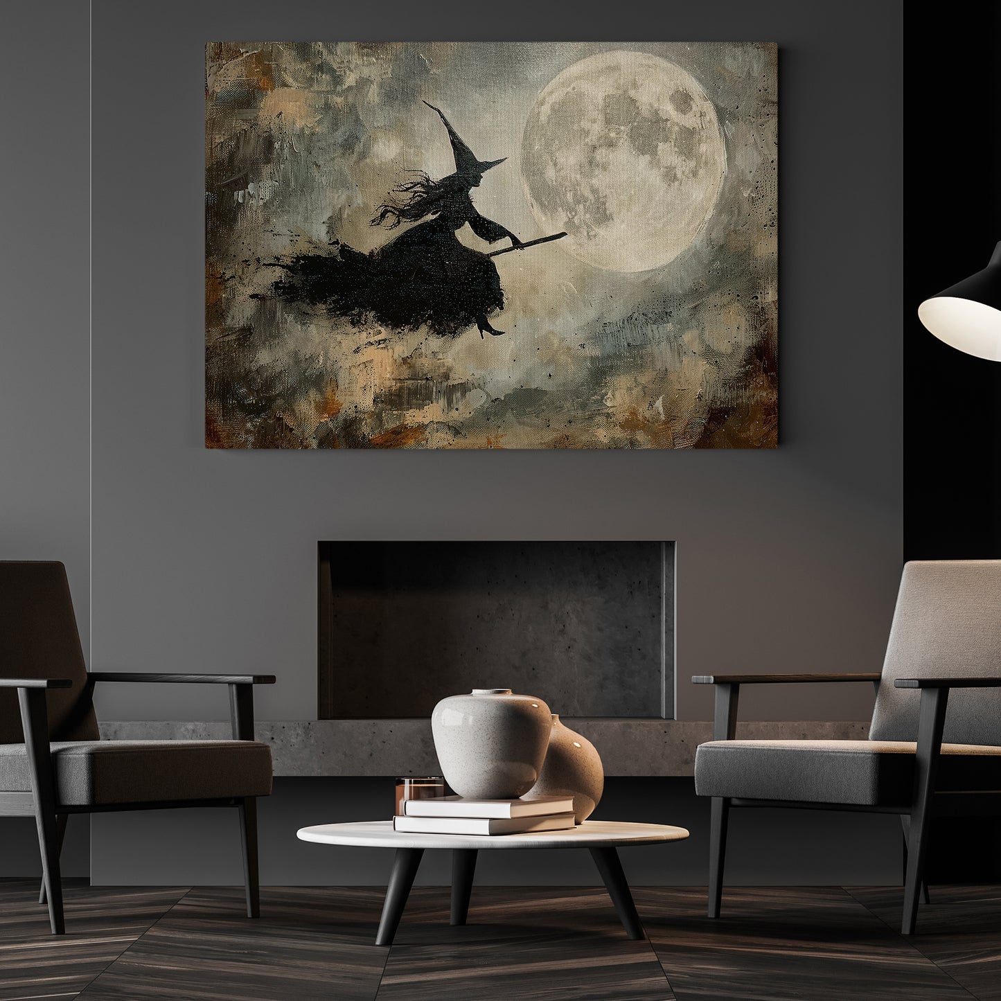 Shadow Dance In The Moonlight, Witch Canvas Painting, Spooky Season Wall Art Decor, Halloween Poster Gift For Witch Lovers