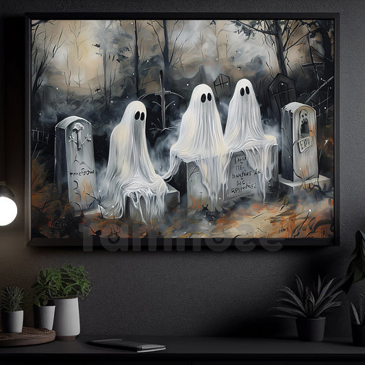 Halloween Ghost Canvas Painting, Haunted Council Wall Art Decor, Spooky Season Poster Gift For Ghost Lovers