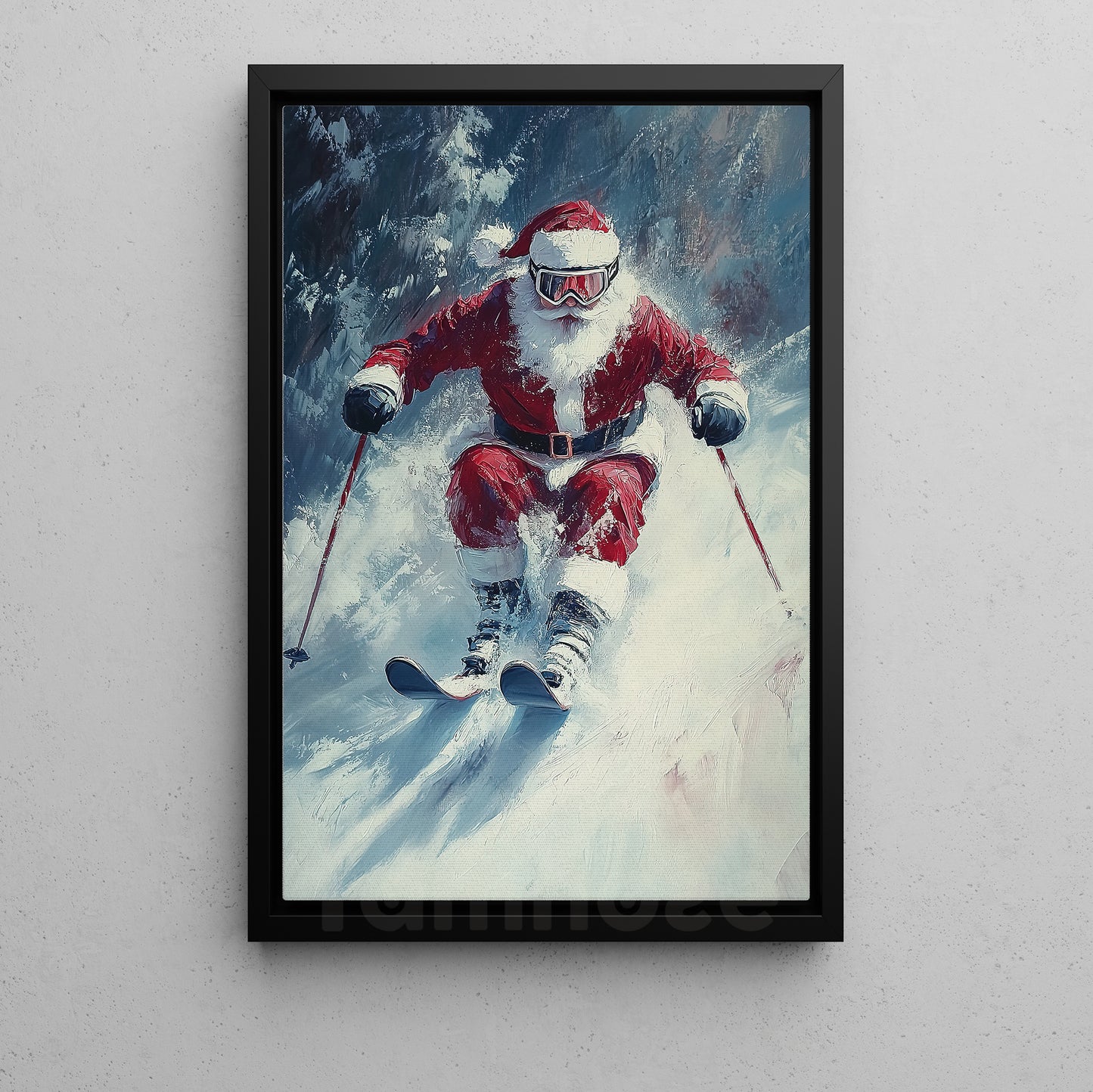 Funny Christmas Santa Claus Playing Skiing Canvas Painting, Sports Wall Art Decor, Xmas Poster Gift For Skiing Lovers