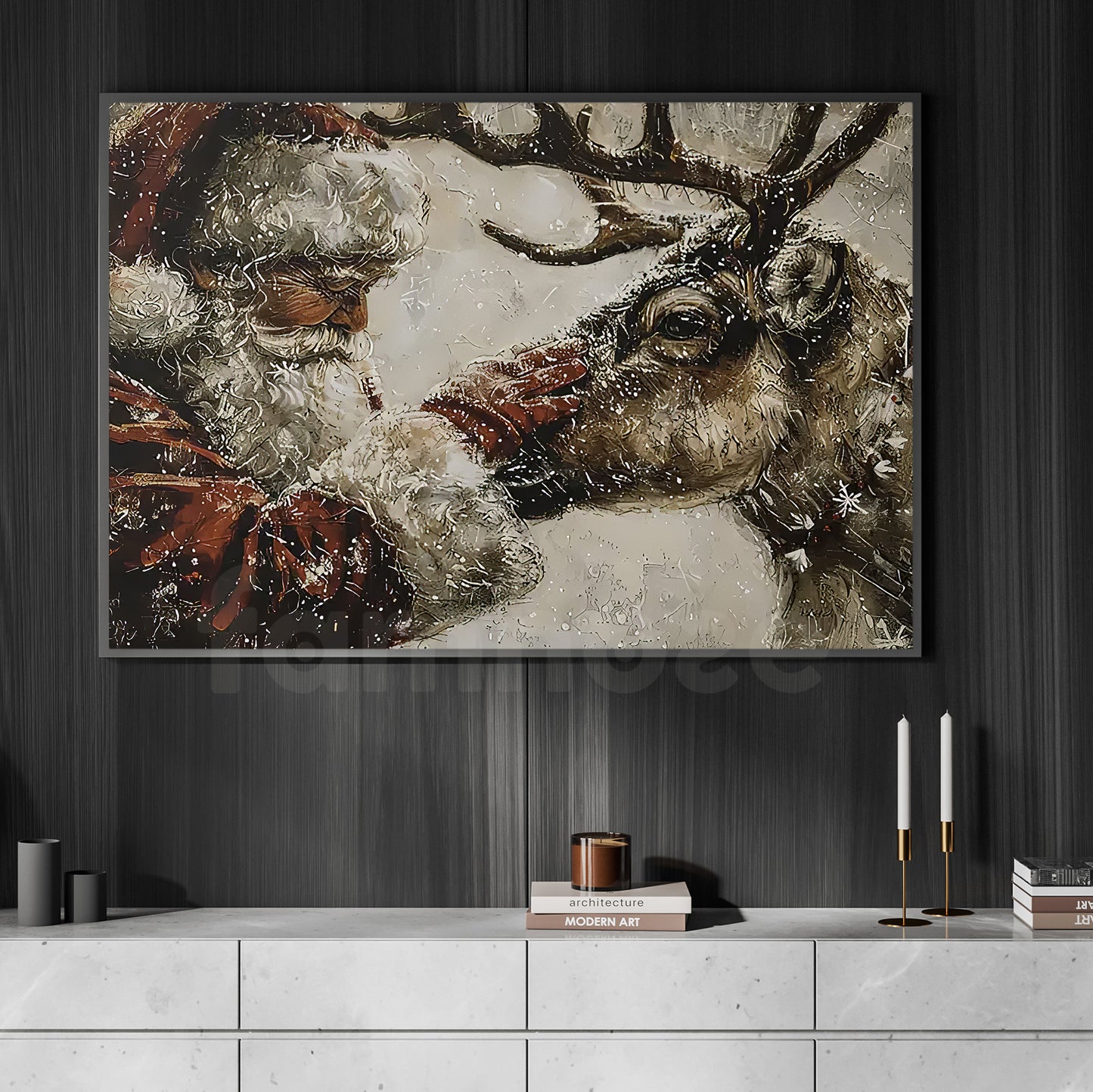 Christmas Canvas Painting, Santa Claus Whispering Winter Wishes Wall Art Decor, Xmas Poster Gift