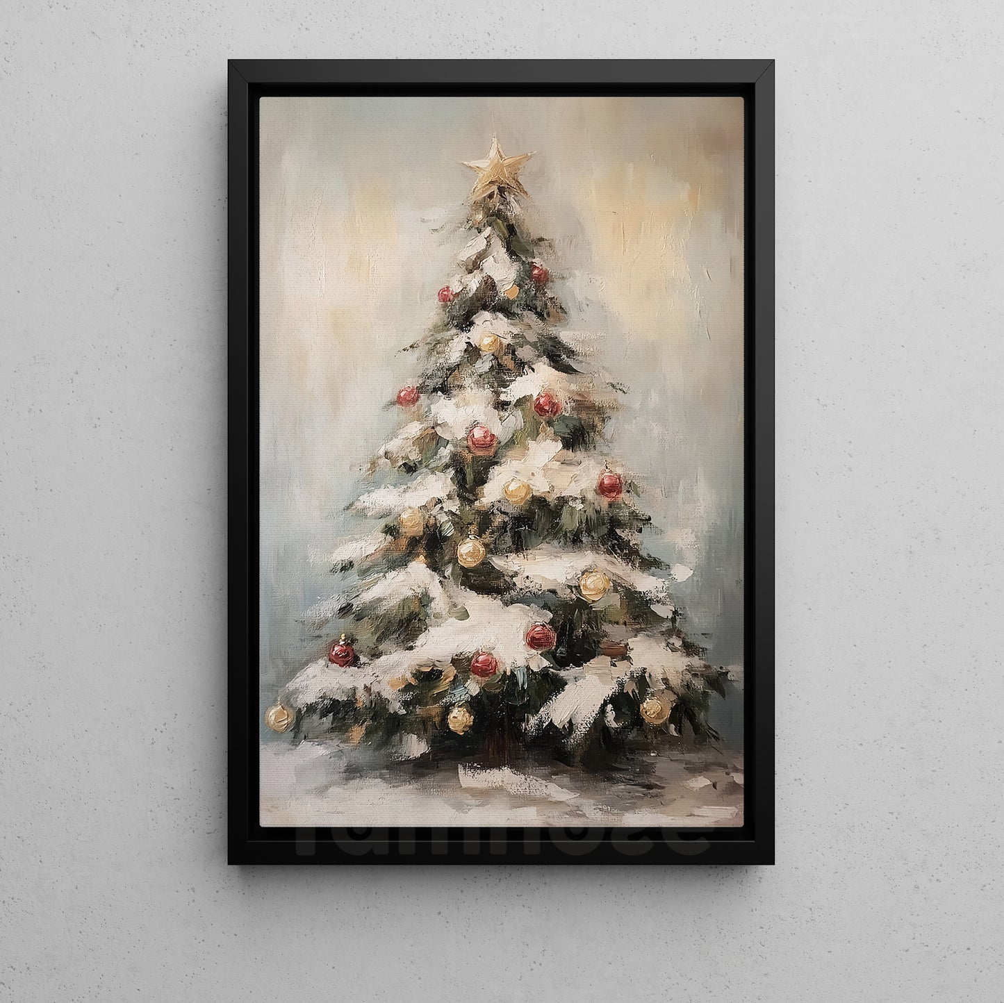 Vintage Christmas Canvas Painting, Frosted Yuletide Tree Winter Wall Art Decor, Xmas Poster Gift For Pine Tree Lovers