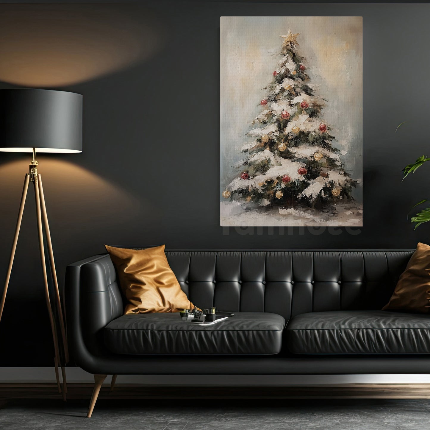 Vintage Christmas Canvas Painting, Frosted Yuletide Tree Winter Wall Art Decor, Xmas Poster Gift For Pine Tree Lovers