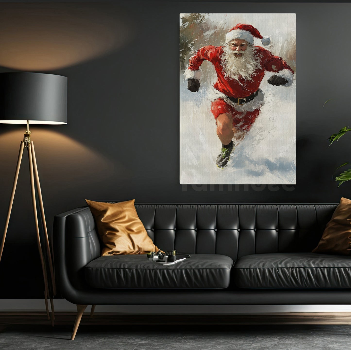 Funny Christmas Running Canvas Painting, Santa's Jolly Jog Winter Wall Art Decor, Xmas Poster Gift For Running Lovers