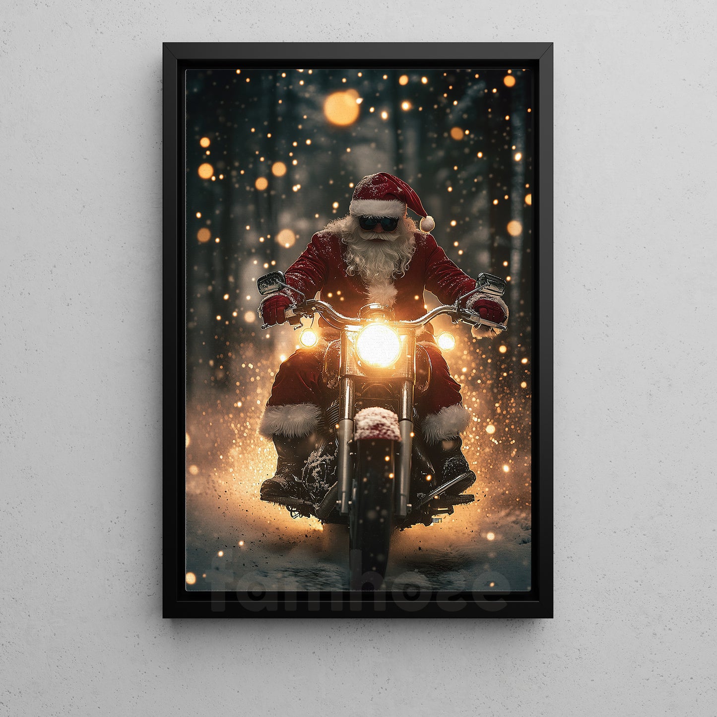 Funny Christmas Motorcycle Canvas Painting, Santa Claus Riding Motocross In Winter Wall Art Decor, Xmas Poster Gift For Motocross Lovers