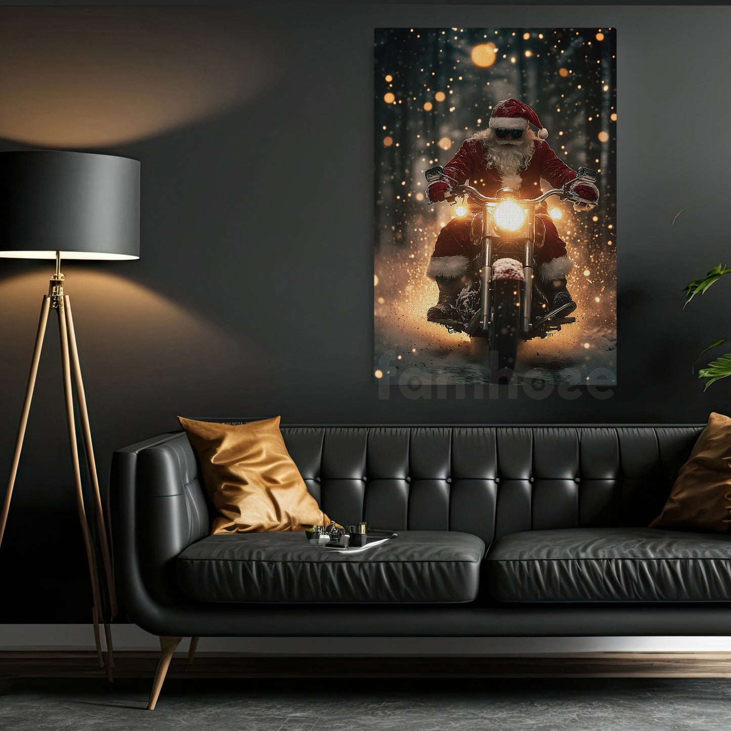 Funny Christmas Motorcycle Canvas Painting, Santa Claus Riding Motocross In Winter Wall Art Decor, Xmas Poster Gift For Motocross Lovers