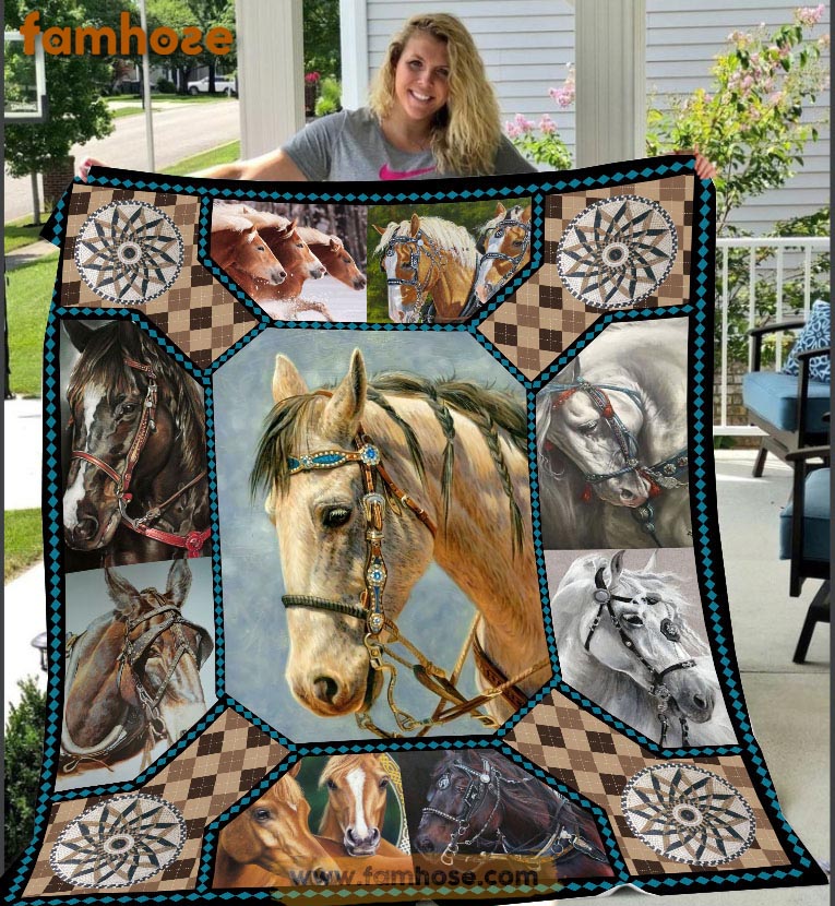 Cute Horse Blanket, Horse Lover Gift, Horse Fleece Blanket - Sherpa Blanket Gift For Horse Lover