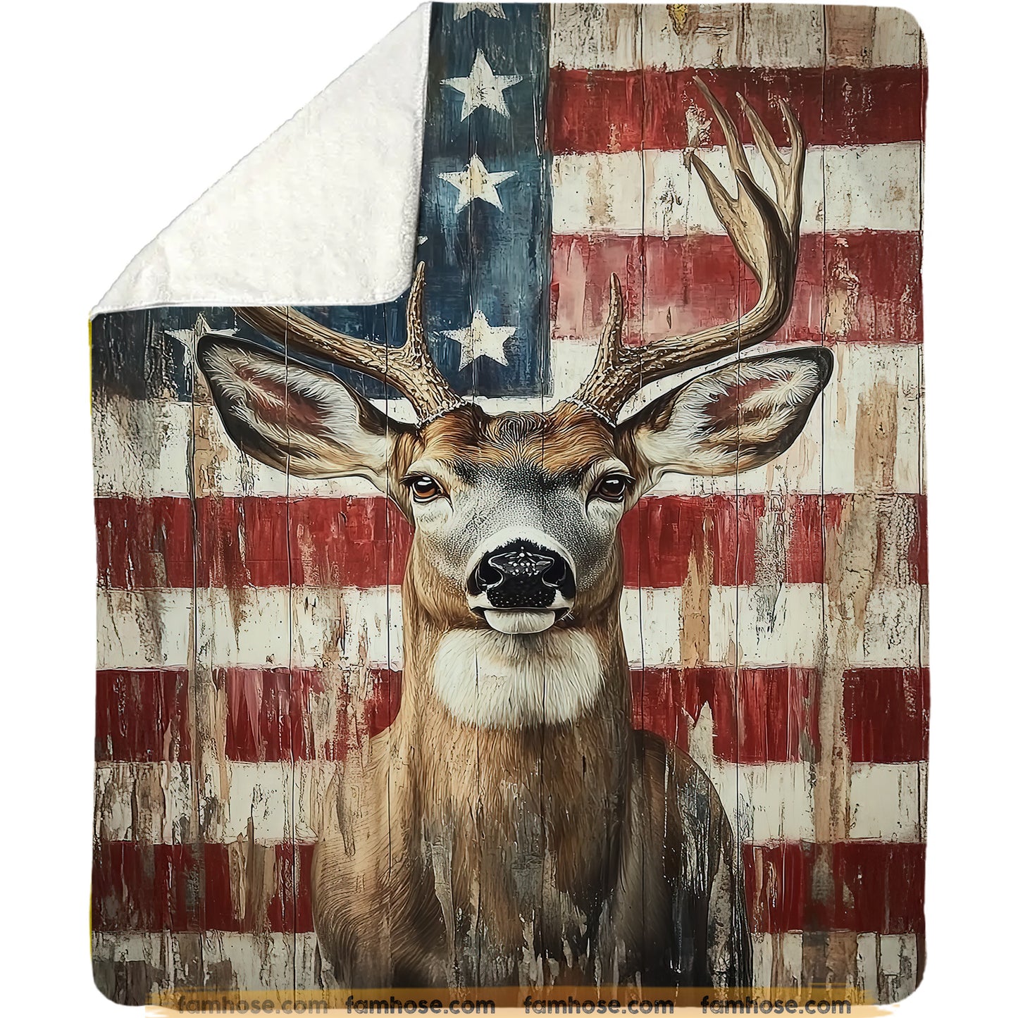 Deer Hunting Fleece Blanket, Patriotic Deer Hunting Woven Blanket, Cool Sherpa Blanket Gift For Deer Hunting Lovers