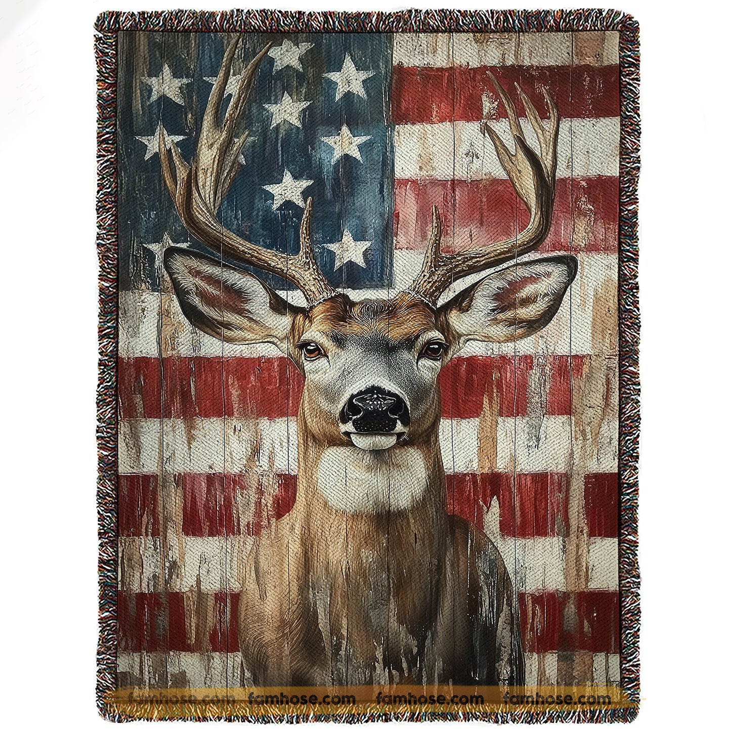 Deer Hunting Fleece Blanket, Patriotic Deer Hunting Woven Blanket, Cool Sherpa Blanket Gift For Deer Hunting Lovers