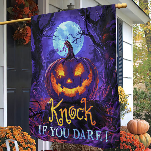 Halloween Jack-o’-lantern Flag House Flag, Knock If You Dare Yard Flag Spooky Season Gift For Jack-o’-lantern Lovers