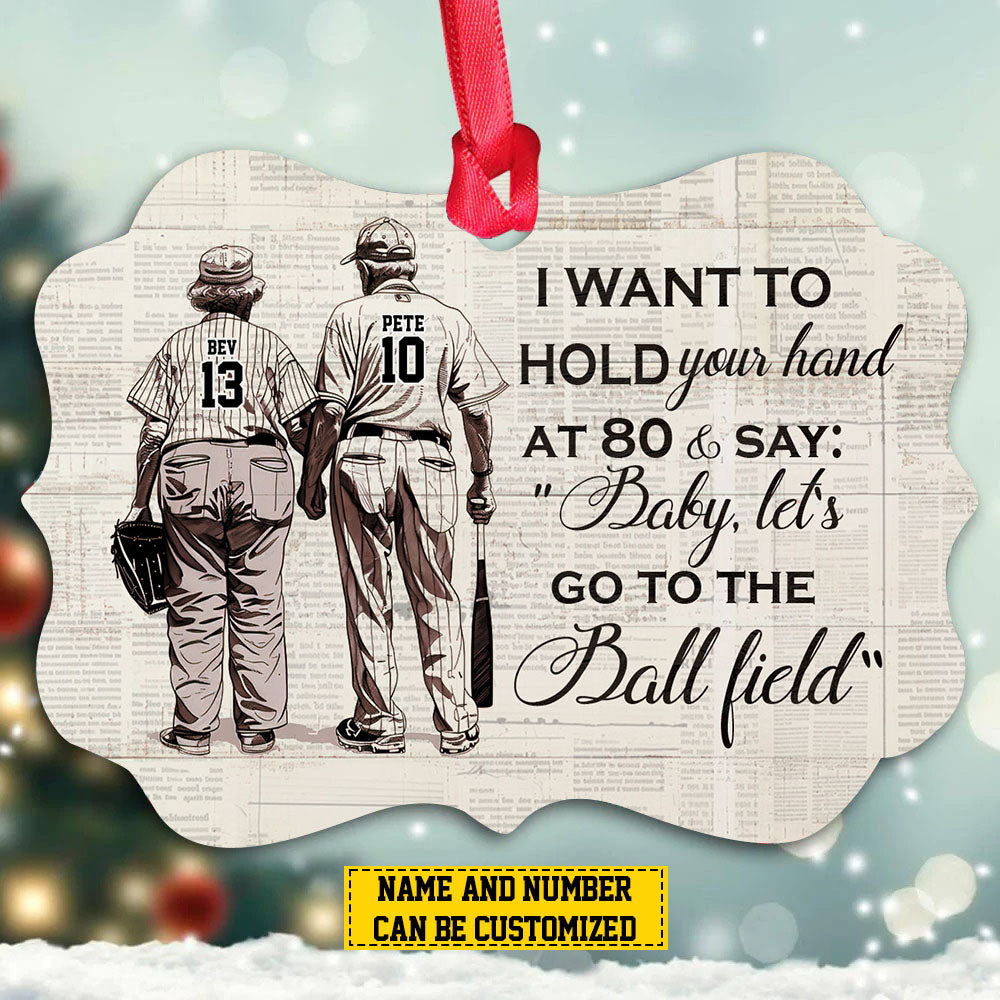 Personalized Couple Baseball Christmas Ornament, Want To Hold Your Hand,  Xmas Aluminum Ornament Gift For Baseball Lovers, image size:1000x1000