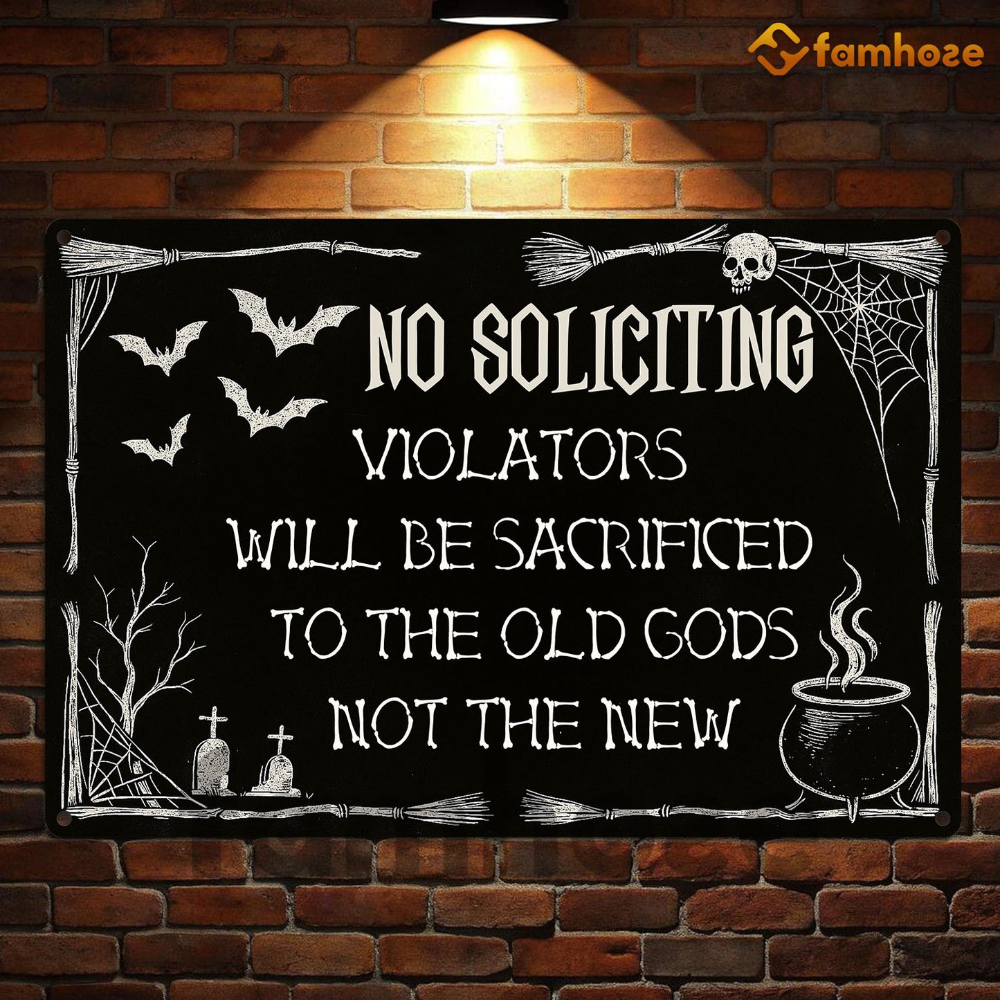 Halloween Metal Sign, No Soliciting Violators Will Be Sacrificed Metal Sign, Spooky Season Decor Gift To Decor House Or Garden