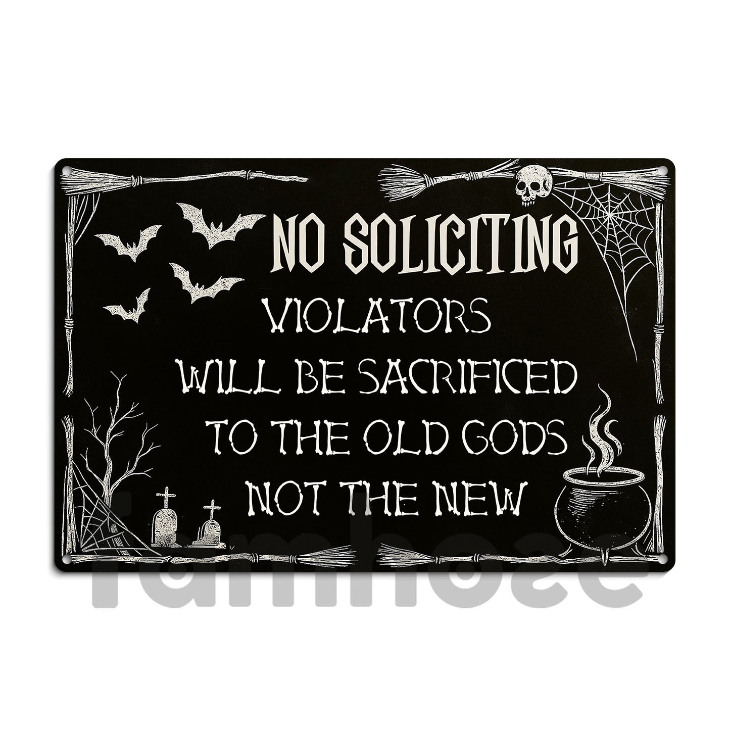 Halloween Metal Sign, No Soliciting Violators Will Be Sacrificed Metal Sign, Spooky Season Decor Gift To Decor House Or Garden