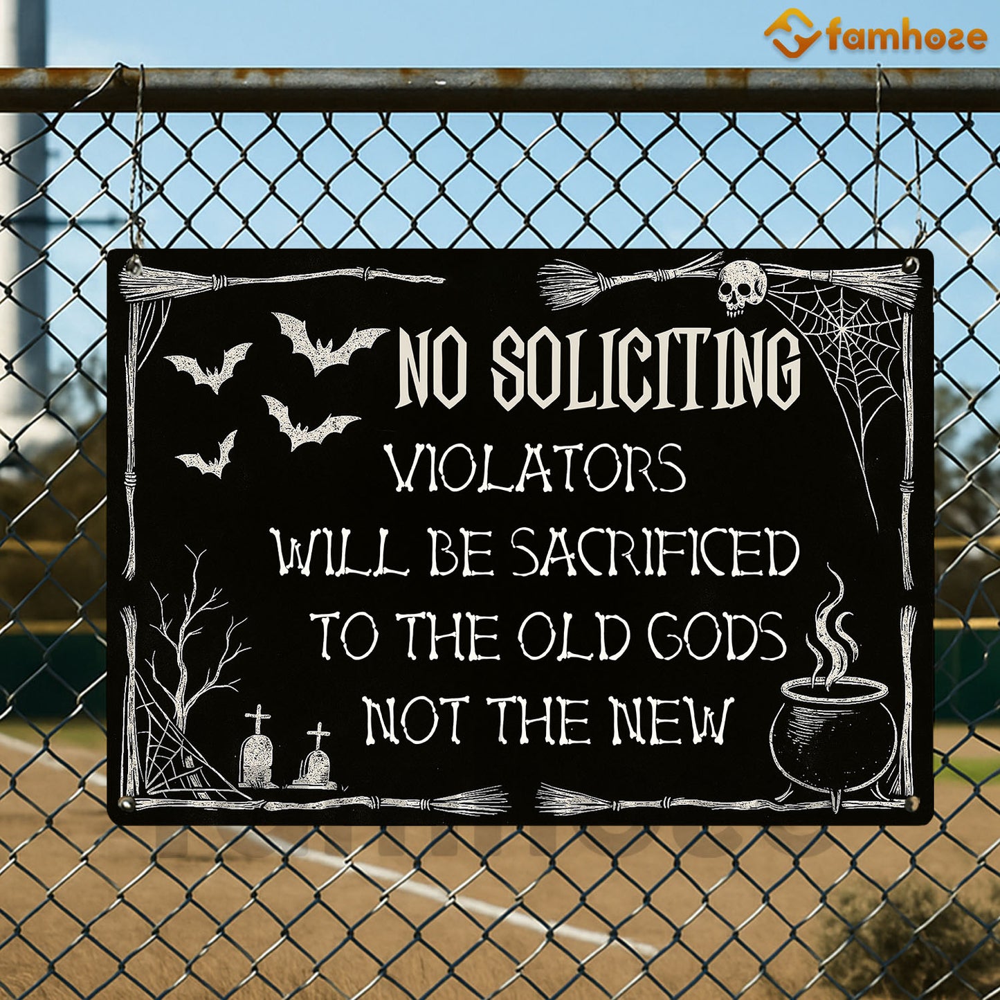 Halloween Metal Sign, No Soliciting Violators Will Be Sacrificed Metal Sign, Spooky Season Decor Gift To Decor House Or Garden