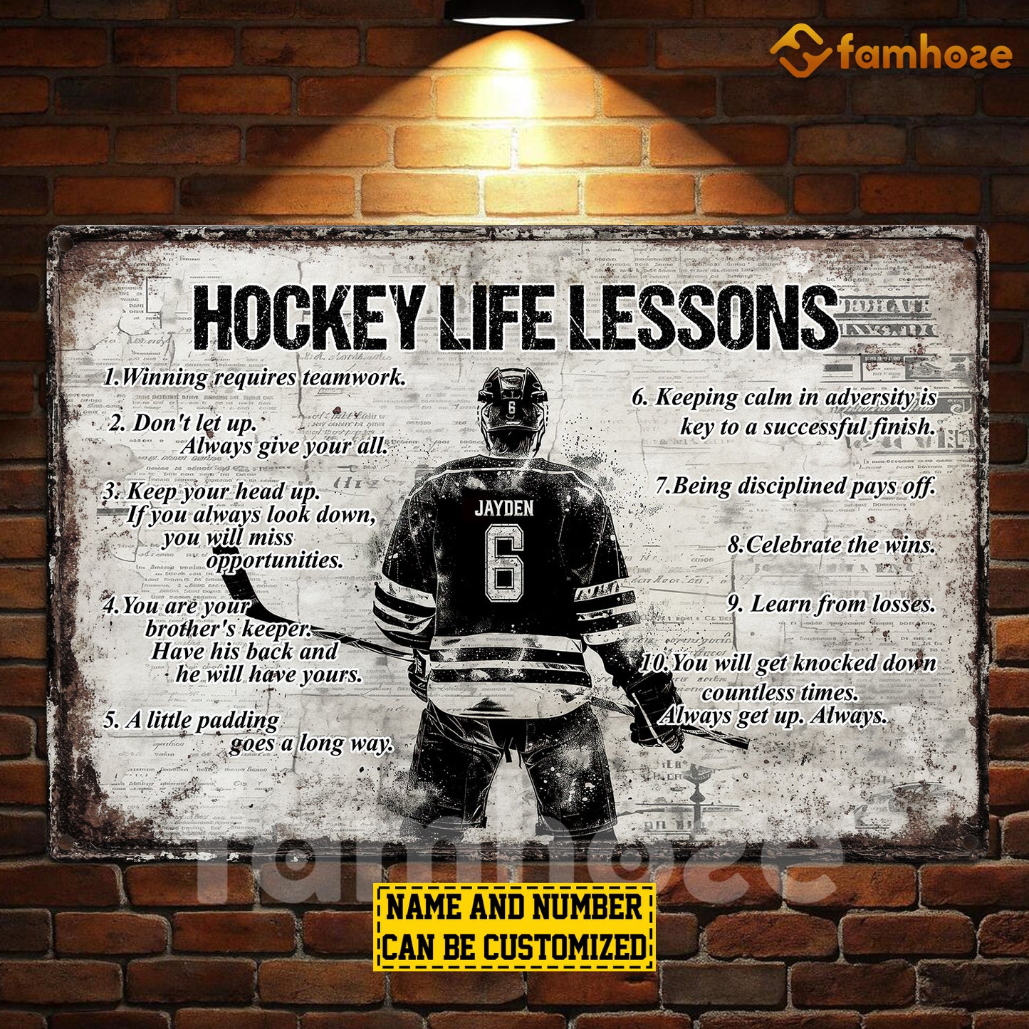 Personalized Hockey Man Metal Sign, Inspirational Hockey Life Lessons Sports Sign, Field Decor Gift For Hockey Lovers