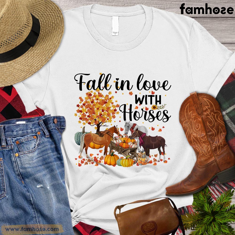 Thanksgiving Horse T-shirt, Fall In Love With Horses Thanksgiving Gift For Horse Lovers, Horse Farm, Horse Tees