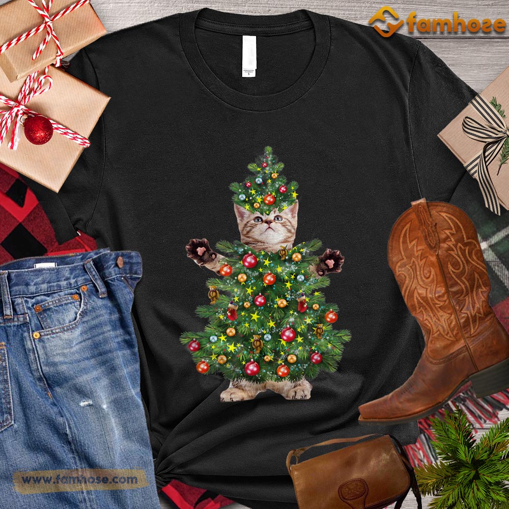 Christmas Cat T-shirt, Christmas Tree With Cat Gift For Cat Lovers
