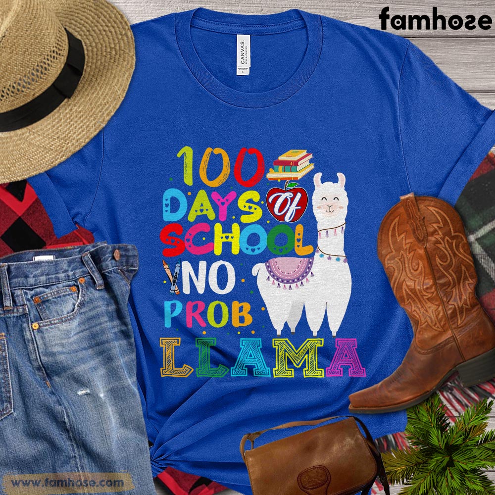 Happy 100 Days Of School Llama T-shirt, No Probllama, Gift For Llama Lovers, Llama Tees, Llama Kids Shirt