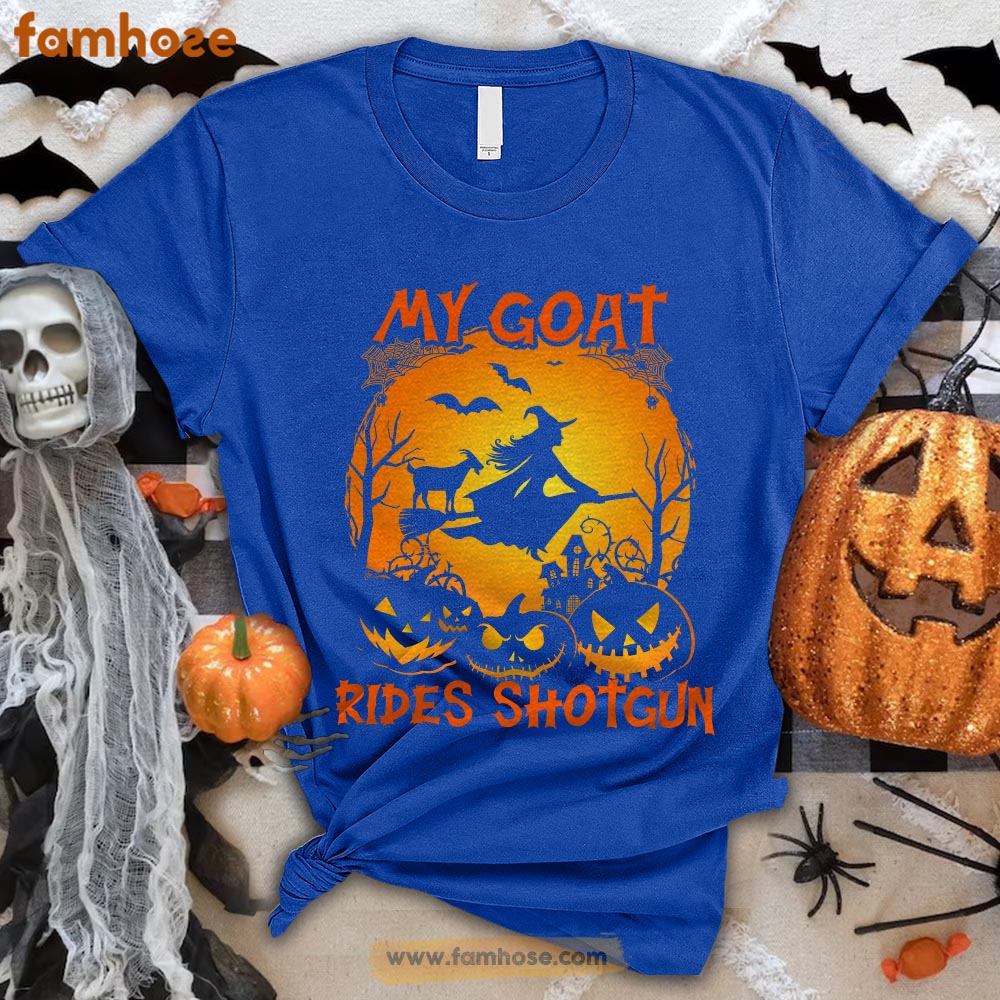 Goat Halloween T-shirt, My Goat Rides Shotgun Halloween Gift For Goat Lovers, Goat Farmer