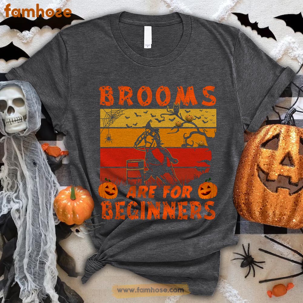 Barrel Racing Halloween T-shirt, Brooms Are For Amateurs Halloween Gift For Barrel Racing Lovers, Horse Riders, Equestrians