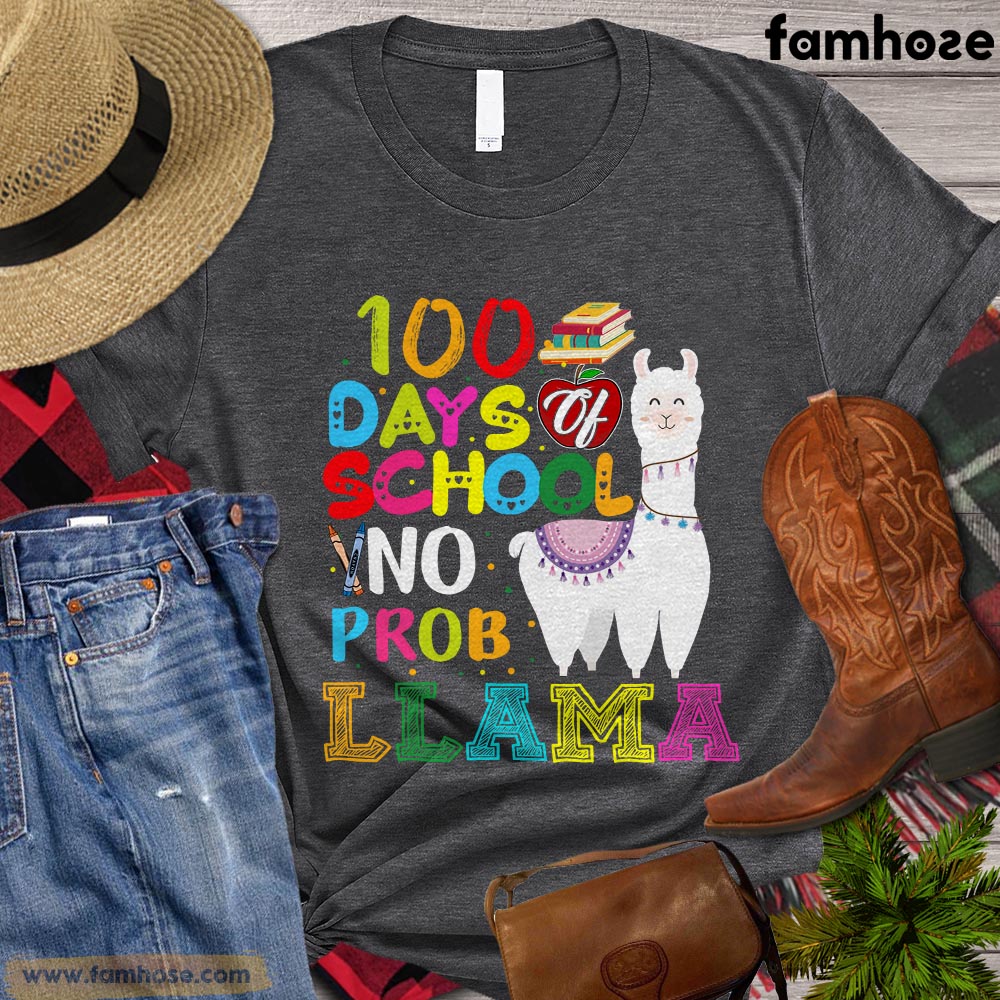 Happy 100 Days Of School Llama T-shirt, No Probllama, Gift For Llama Lovers, Llama Tees, Llama Kids Shirt
